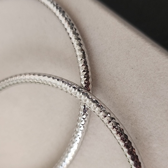 Silver Hoop Earrings Gold Filled Diamond Cut Design - Picture 3 of 5